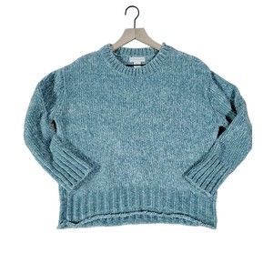 Cynthia Rowley Blue Chenille Knit Crewneck Pullover Sweater Size Medium